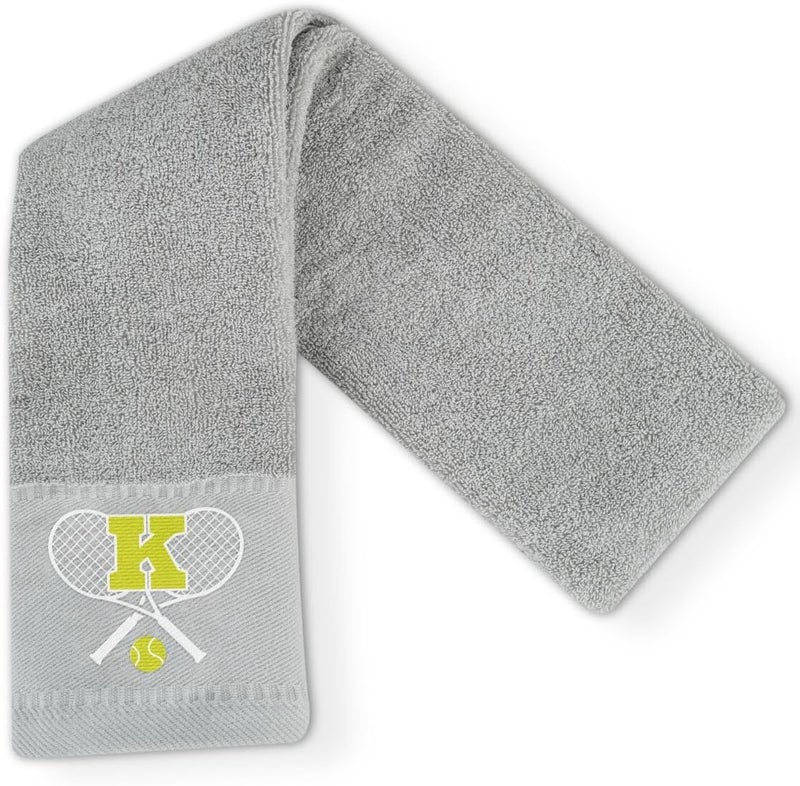 CybGene Embroidered Tennis Towel, Funny Tennis Gift for Men, Women & Lovers, Soft & Absorbent, Gray, Initial K - Image 1